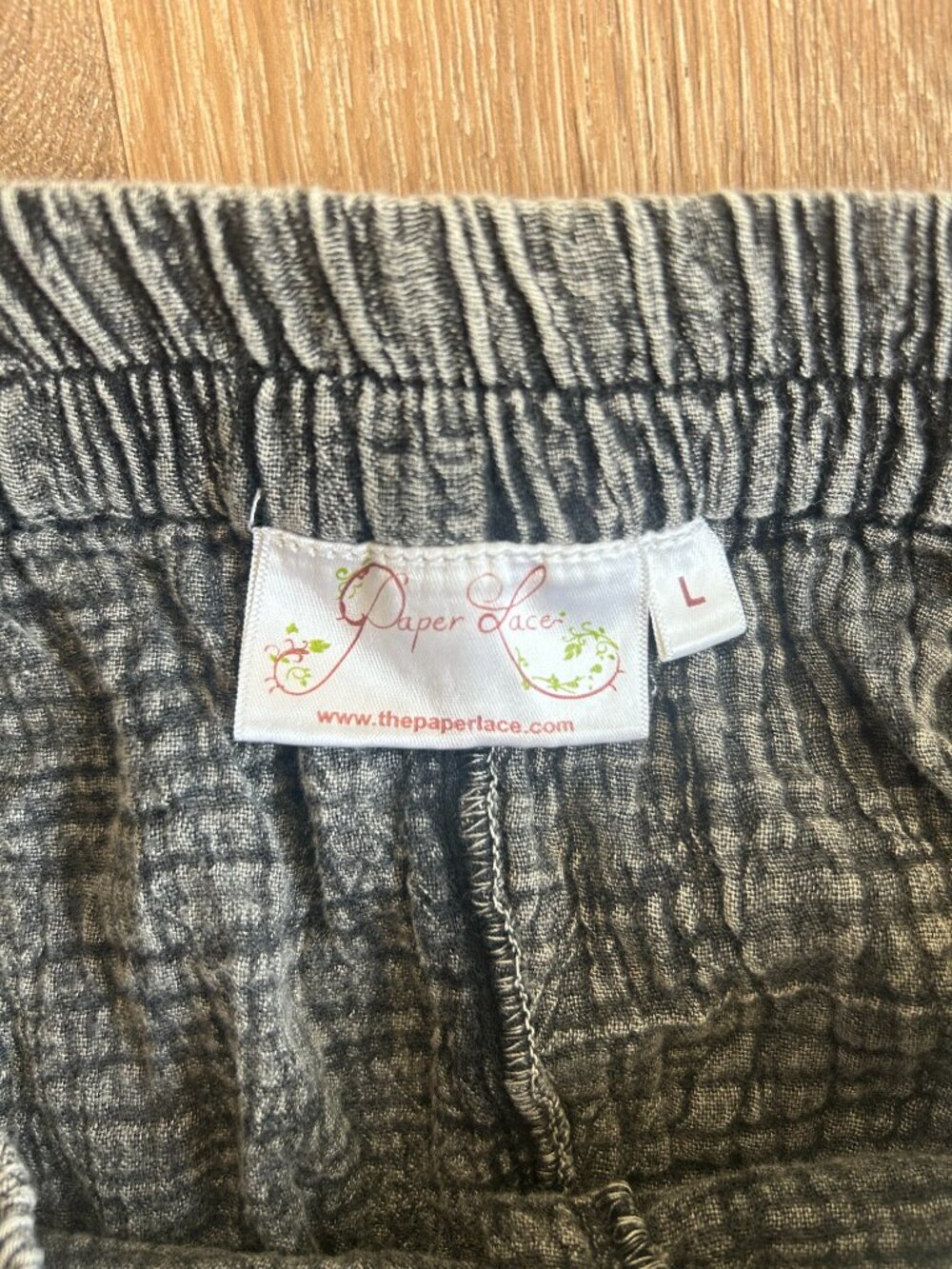 Paper Lace Women’s Cotton-Blend Gauze Gray Pants Size L Bohemian Cottagecore - Picture 3 of 6
